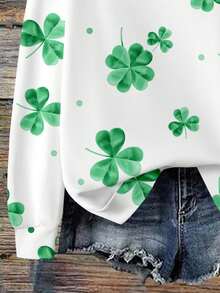EMERY ROSE Plus Size Women Clover Print Casual Crew Neck Long Sleeve Sweatshirt, Versatile For Daily Wear - Multicolor - View 3