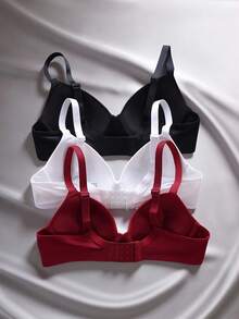 EmpressEnvy 3 件套女士纯色日常无钢圈文胸（豆沙色、深灰色、杏色） - 彩色 - 查看 2