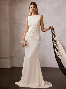 MOTF Soiréza 刺绣拼接美人鱼长款鸡尾酒礼服，春夏款 - 杏色 - 查看 6