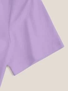 Resyla Bộ đồ nữ thường ngày gồm áo thun ngắn tay in hình gấu bông và chữ cái, cùng quần short kẻ sọc cạp chun, thích hợp cho mùa hè. - Màu tím - Xem 5