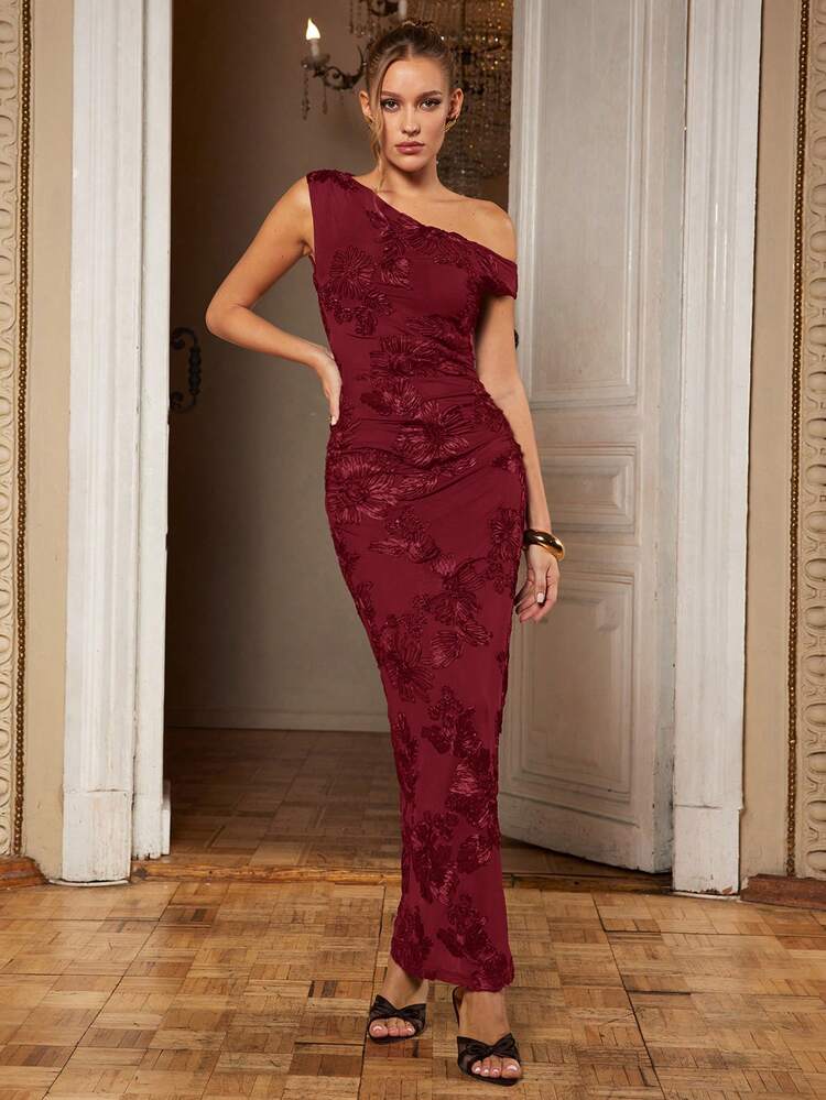 burgundy floral wedding guest dress Silquee Women's Heavy Embroidery Off-Shoulder Elegant Dress,Autumn Long For Dining,Parties&Birthday Outfits Opened Back Size:48/LO wedding guest dresses fall stylecode:D1657 Victoria Beckham Midi Dress