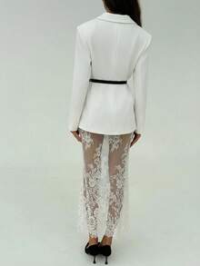 Aloruh Áo blazer trắng thanh lịch dành cho công sở, kết hợp với chân váy ren xuyên thấu. - trắng - Xem 3