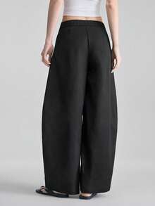 Ontre Damen hochwertige schwarze bequeme, weiche Stoff Hose mit Falten vorne, Seitentaschen, elastischem Bund und weitem Bein, anspruchsvolle urbane Mode für Business-Lässig Bürokleidung, zeitloser eleganter Stil geeignet für Flughafen, Kreuzfahrt, Hochzeiten im Nahen Osten, minimalistische Luxus-Essentials - Schwarz - Übersicht 6