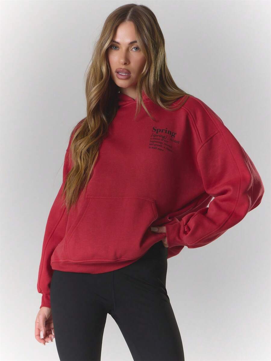 MUSERA Sudadera con capucha de corte holgado y relajado con estampado gráfico "Primavera" para primavera y verano, casual y bonita para vacaciones - Rojo - Ver 1