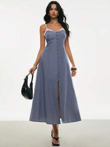 Poéselle 女士优雅蕾丝拼接格子吊带裙，夏季 - 黑色 - 查看 6