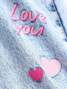SHEIN Baby GirlPink Heart Pattern Loose Straight Leg Blue Denim Pants - Blue - View 4