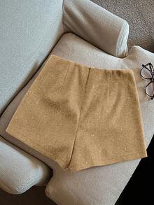 Franclia Fashionable Elegant Glittery Slimming Wool Blend Women Shorts - Khaki - View 2