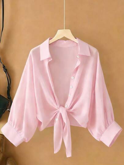 Resyla Nuovo cardigan corto casual in chiffon a maniche a pipistrello, coprispalle donna tinta unita