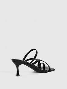 CUCCOO SZL Women's Square Toe Casual High Heel Slide Sandals Spring Shoes - Black - View 3