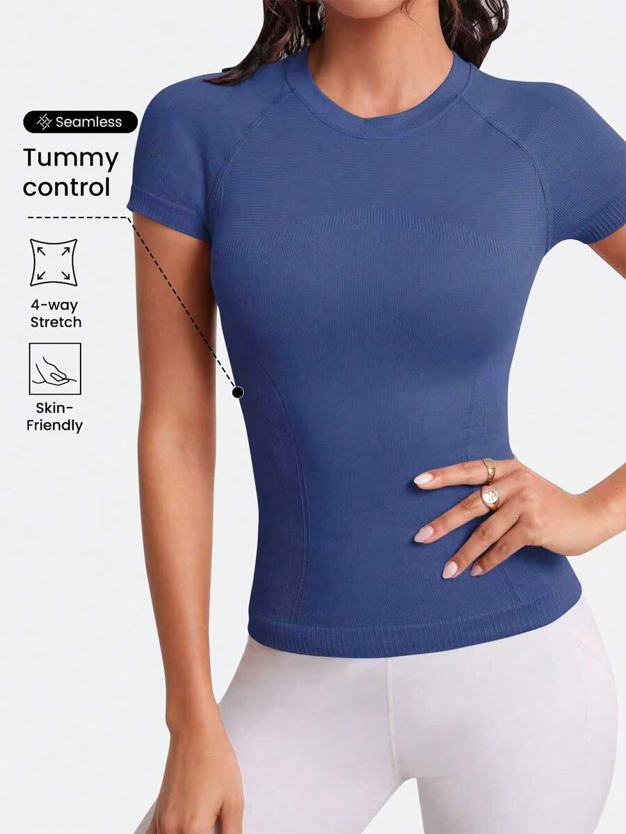 Easithlete 交叉后背镂空运动背心健身背心健身房女式衬衫 - 藏蓝色 - 查看 1