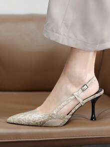 CUCCOO BIZCHIC 女士优雅蛇纹图案高跟鞋，适合圣诞节通勤穿着 - 淡杏色 - 查看 1