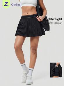 OutZeal 女士休闲健身褶皱网球裙裤 - 黑色 - 查看 9