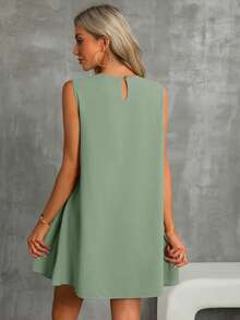 SHEIN Essnce Summer Women Dresses A-Line Round Neck Dress Sundress Mother Day Dress Casual Dress - Mint Green - View 2