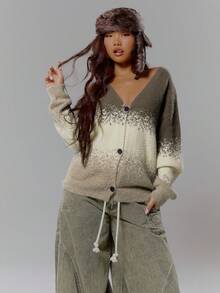 MUSERA Knit Ombre Striped Button Down Cardigan Streetwear Coolgirl Winter Sexy Casual Odd Drift - Multicolor - View 1