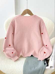 SHEIN Frenchy 女士休闲优雅针织开衫，适合情人节，心形刺绣 - 彩色 - 查看 2