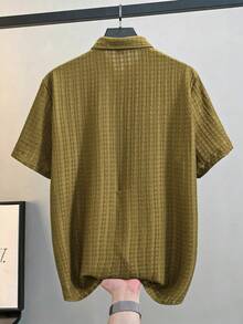 Genlund 男士纯色前开襟纽扣休闲百搭短袖衬衫 男士钩针衬衫 男士纽扣衬衫 夏季男士休闲短袖衬衫 男士针织衬衫 男士棕色衬衫 适合日常休闲、周末旅行、户外活动、探险旅行、轻松的工作环境或半正式场合，可作为男友/丈夫礼物、周年纪念/生日礼物、派对、暑假、新年、婚礼、情人节礼物 - 軍綠色 - 查看 2