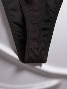 EmpressEnvy Women Black High Stretch Fabric Thongs Casual Panties - Black - View 4