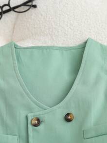 SHEIN 2pcs Baby Boy Gentleman Outfit,Sage Green Double-Breasted Vest & Shorts Set,Summer Cute Modest Formal Wear For Wedding Guest,Birthday Party,Baptism - Green - View 5