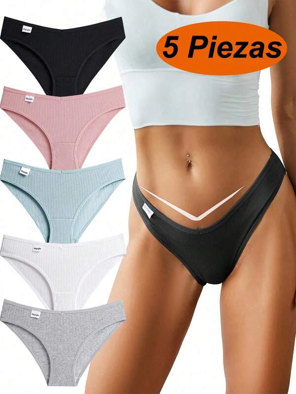 Tanga para Mujer Transpirables de Algodón Puro 5 Pares,  Calzoncillos de Mujer en la Cintura 5 Pares, Calzoncillos, Ropa Interior, pantaletas dama, pantaletas mujer, calzones dama, bragas de mujer, calzones de mujer, calzones sin costura, tanga de hilo, calzones sexis, tangas sexis, calzones con relleno