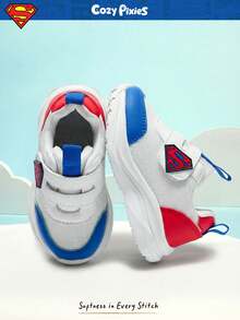 SUPERMAN X Cozy Pixies 1 双秋季简约时尚百搭软底防滑平底 DC 超级英雄设计婴儿休闲鞋，开学季 - 藍色 - 查看 8