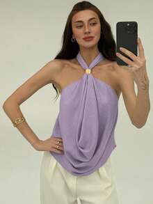 Aloruh 女士Y2K纯色时尚百搭吊带背心 - 紫羅蘭色 - 查看 3