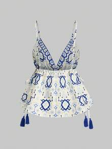 Lyxana A Sexy Summer Cami Top With Woven Prints For Women - Black - View 2