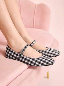 CUCCOO DOLLMOD Round Toe Comfortable Pink Bow Fashionable And Elegant Women's Flat Shoes Spring Shoes Spring Break Easter - Black two-color grid - View 4