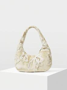 MOTF PREMIUM 女士时尚优雅艺术花卉图案手提包单肩包，适合约会通勤场景 - 米色 - 查看 2