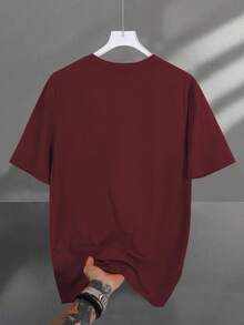 Claim Dot Men's Casual Letter Print Short Sleeve T-Shirt, Summer - Burgundy - View 2