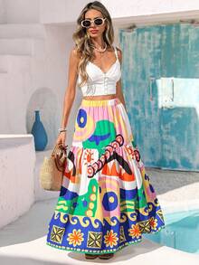 Vivid Eden 女士松紧腰宽松波西米亚印花半身裙 - 彩色 - 查看 1