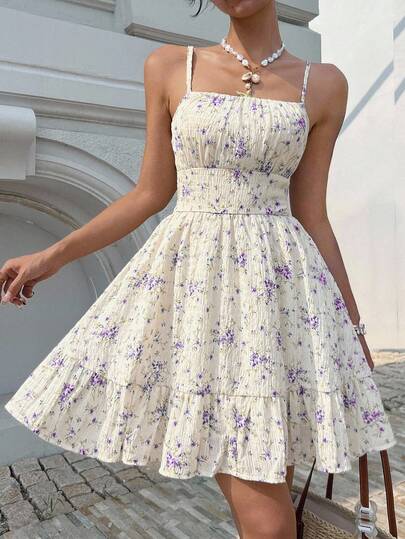 Serisse Women's Floral Print Elegant Waist Cinched Party Cocktail Mini Dress