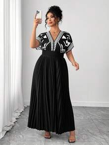 Elenzga Đầm nữ thanh lịch ôm dáng, thiết kế thắt eo, xếp ly co giãn, họa tiết hoa đen, đầm hè chất lượng cao. - màu đen - Xem 5