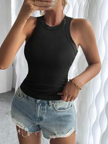 Musculosa De Cuello Redondo Y Ajuste Ajustado unicolor - Negro - Ver 4