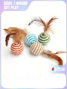 4 件装猫玩具随机颜色球形设计逗猫玩具，用于猫咪互动 - 彩色 - 查看 3