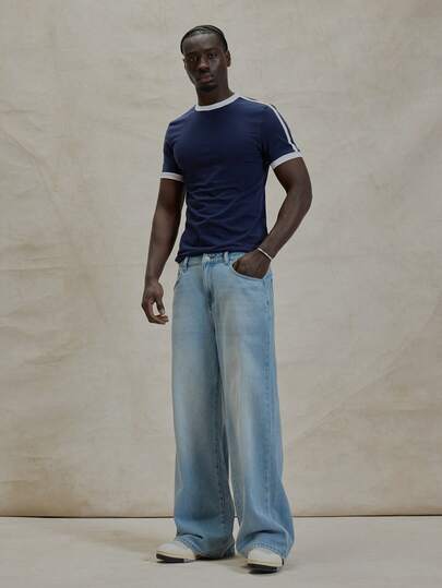 Musero Pantalones vaqueros básicos lavados holgados con abotonadura, pantalones de mezclilla esenciales para primavera y verano