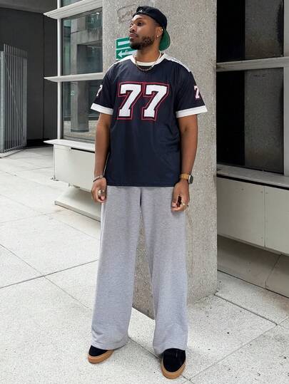 Heavens Edit เสื้อยืดคอกลมแขนสั้นลำลองของผู้ชาย พิมพ์ตัวเลข 3 มิติ สีดำและสีส้ม #77 เสื้อผ้าแฟชั่นสำหรับถนน