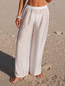 Swim Lushoire Pantalón de cobertura con encaje de contraste para mujer - Blanco - Ver 4