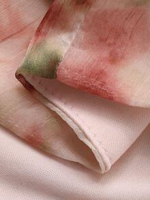 DAZY 女士印花系带灯笼袖优雅度假衬衫，春夏款 - 粉色 - 查看 3