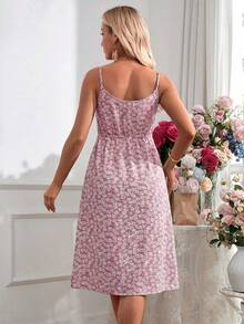 SHEIN Đầm bầu ôm sát dài đến đầu gối, có dây đeo điều chỉnh được, thích hợp cho kỳ nghỉ lãng mạn. - Hồng - Xem 2