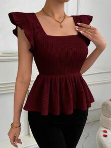 Firerie 女士宽松领口短袖收腰娃娃衫，适合度假和约会穿着 - 紫紅色 - 查看 2