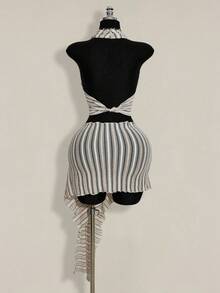 SHEIN ICON Chân váy thời trang nữ kẻ sọc, cạp chun nối liền, vạt bất đối xứng. - Nhiều màu - Xem 9