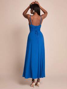 SHEIN BAE Women's Sleeveless Solid Navy Blue Dress With Ruffle Hem, Suitable For Vacation, Beach, Elegant Wedding Guest Attire - Blue - View 6