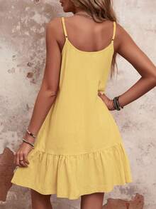 SHEIN VCAY Vestido casual de verano de unicolor con volantes en los tirantes - Amarillo claro - Ver 2
