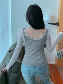 FRIFUL 2pcs Women's One-Shoulder T-Shirt & Camisole Set, Sexy Tight Fitting Outfit, Suitable For Spring To Summer - White - View 4