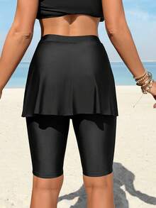Swim Mulvari New Summer Women's Tie Waist Skirt Shorts, Black Casual Vacation Swimwear Bottom - Black - View 9