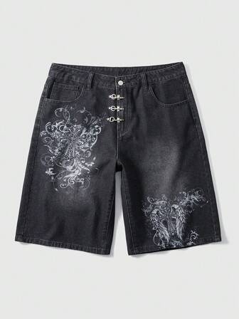 Street Life Pantaloncini di jeans casual larghi con stampa floreale e tasche per uomo