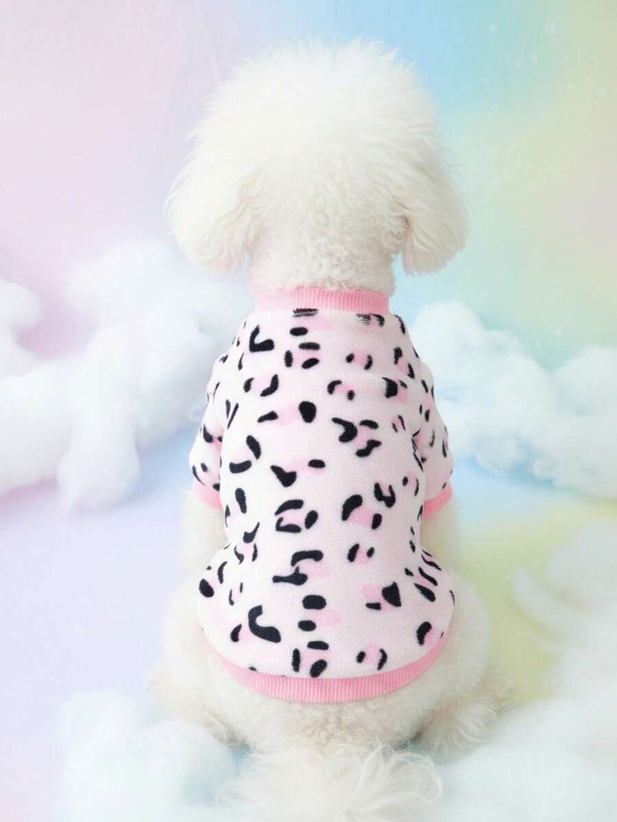 PETSIN 1件粉色印花宠物秋冬加厚保暖法兰绒服装 - 彩色 - 查看 1