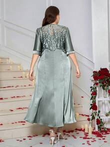 Ellevyn 大码优雅派对刺绣网纱拼接连衣裙 - 綠色 - 查看 4