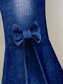 Set de 2 piezas de camiseta con estampado de denim y pantalones acampanados con estampado de corazón para niñas pequeñas, con estampado de letras azules, lindo y alegre, conjunto versátil para todo uso, adecuado para invierno, primavera y verano - Multicolor - Ver 5