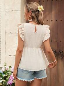 SHEIN 花卉刺绣荷叶边下摆孕妇上衣 - 杏色 - 查看 2